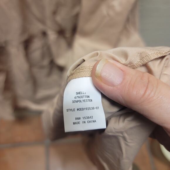 Code X Mode Taupe DRESS PUFF SLEEVES Pockets SIZE Small lightweight Tiered NEW - Picture 7 of 8